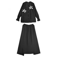 XITAO Flower Single Breasted V-neck Matching Set Casual Solid Color Full Sleeve Loose Fitting Elasti