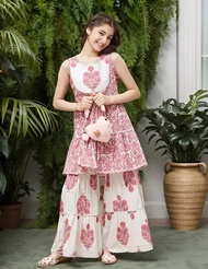 [PRE ORDER] {KID  PRINTED SLLEV LESS 2 Pis Kurta & Sharara COLLECTION} SIZE:-9 YEARS TO 15 YEARS FAB