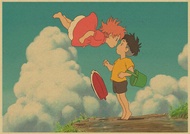 โปสเตอร์วินเทจ Ponyo On The Cliff Hayao Miyazaki โปสเตอร์สติกเกอร์ติดกำแพงย้อนยุคการตกแต่งบ้านภาพวาด