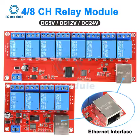 DC 5V/12V/24V 4/8 Way TCPIP Network Ethernet Relay Module Switch LAN Control Smart Device Remote Con
