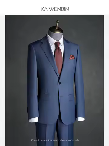 Suit for Men Fine wool 100% Half-canvas Blue 2-Pieces Jacket Pants Casual Business Groom Custom Made