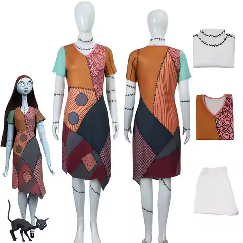 The Night Before Christmas Sally Skellington Cosplay Costume Dress Shirt & Pants Full Set Girl Cospl