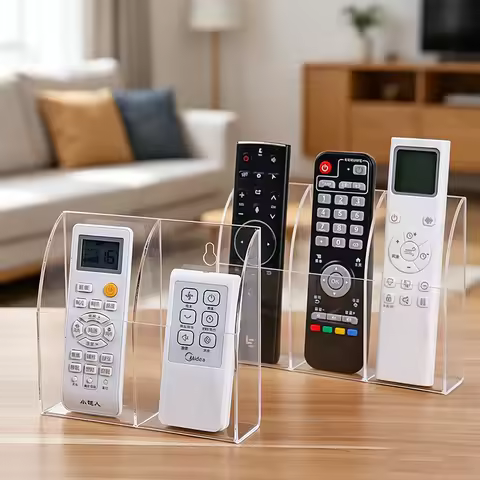1pc Transparent Acrylic 1 Grid/2 Grid/3 Grid Remote Storage Box No Drilling Installation Home/Office