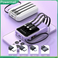 60000mAh Powerbank 30000mAh Mini Powerbank Built in 4 Cables Power Bank Fast Charging LED Display Po
