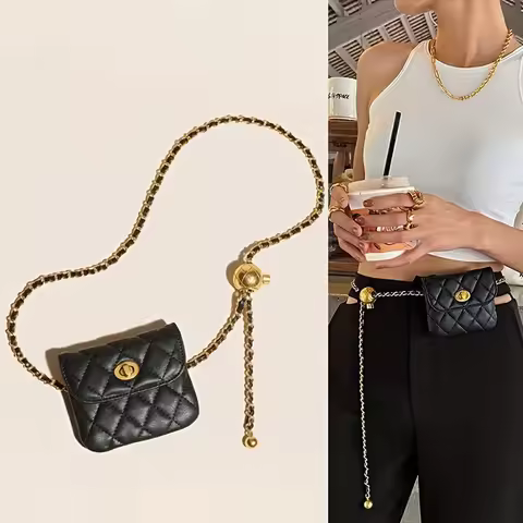 New Women's Little Golden Ball Waistband Bag French Small Fragrant Rhombic Belt Bag Mini Lightweight