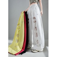 GS.ART Summer French Ripped Lace Fashion Embroidered Wide-Leg Casual Pants