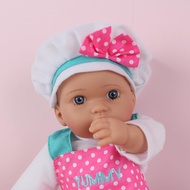 havehug16” soft body baby doll, rose pink apron with dot, 7 pieces cook set, funny play set for chil