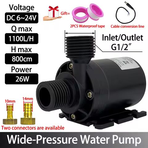 Brushless Motor Water Pump, DC6~24V 1100L/H, 8M Head G1/2" Submersible Pump, Fountain Water Heater, 