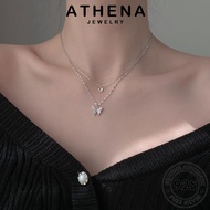 ATHENA JEWELRY Korean Sterling Necklace Butterfly Women 純銀項鏈 Perempuan 925 Original Leher For Perak Rantai Pendant Accessories Silver Double Chain N935