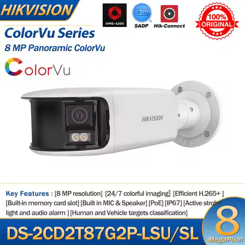 HIKVISION DS-2CD2T87G2P-LSU/SL 8MP IP Camera 4K Security Bullet Double Lens Panoramic ColorVu Color 