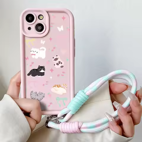 Wrist Chain Lanyard Case For Redmi Note 13 12 11 10 9 8 7 Pro Plus 11s 13C 12C Cute Cat Hang Strap S