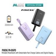 PINENG PN896PD 22.5W 20000mAh PORTABLE POWERBANK WITH DETACHABLE FAST CHARGER CABLES - BLACK / BLUE 
