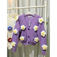 Daisy Bloom Cardigan Lavender Lilac Premium Thick Knit Cardigan Sweater