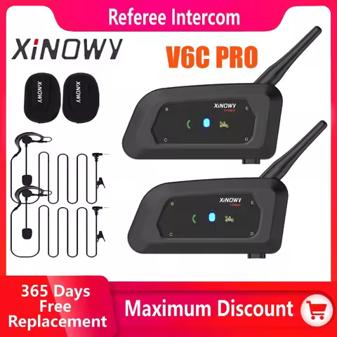 XINOWY V6C New Full Duplex 1200M Football Referee Arbitration Earhook Bluetooth Intercom Monaural Ea