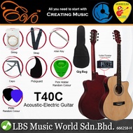 Evo T-40C Cutaway Body Acoustic Electric Guitar 40 Inch with Bag and Accessories (T40C T 40C)