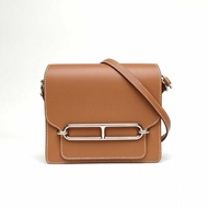 HERMES Roulis豬鼻子19金棕色EC皮Z刻銀扣肩背包