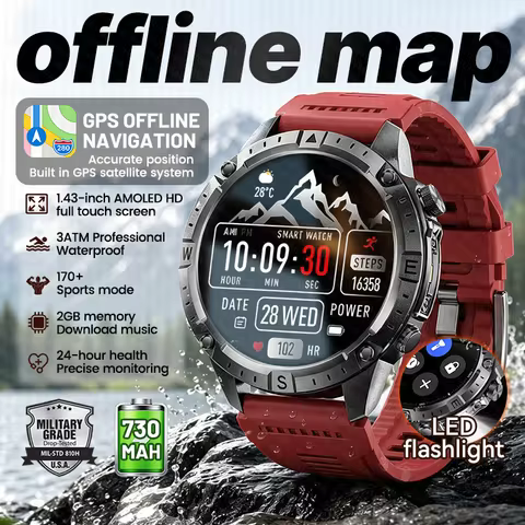 New Google GPS Offline Map Navigation Smart Watch Men Outdoor AMOLED Flashlight 3ATM Waterproof BT C