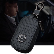 Diamond Grain Leather Remote Flip Car Key Case Cover FOB Keychain Bag Pouch Wallet Protector For for Mazda 2 3 6 Axela CX30 CX3 CX5 CX7 CX8 CX9 MX5 MX30 BT50 Car Styling Accessories