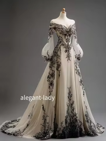 Customized Embroidered Lace Wedding Gowns Embroidered Sheer Bridal Gowns Special Occasion Evening Go