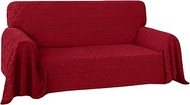 Easy-Going 80X118 inches Loveseat Sofa Cover, Jacquard Velvet Couch Slipcover for 2 Cushion Couch, L Shape Sectional Covers for Dogs, Washable Sofa Blanket, Furniture Protector for Pets, Christmas Red