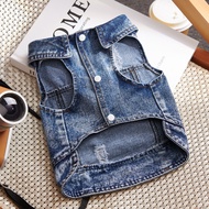 Teddy Clothes Dog Clothes Dog Denim Clothes Dog Vest Pet Clothes Ripped Denim Small Vest Spring Summ