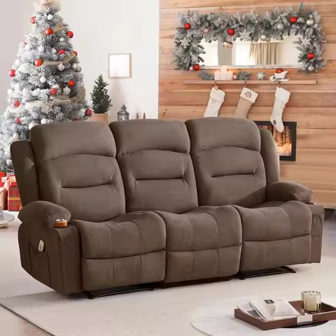 Oversized Recliner Sofa with Massage and Heat, Large Big 3-Seater RV Recliner Couch Sofa for Living 