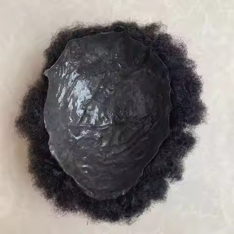 Afro 4mm Wave Men Toupee Thin Skin Indian Human Hair Wig PU 0.04-0.06mm Human Hair System Vloop Capi
