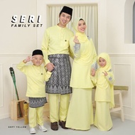 Set Family Kurung Moden Seri「 Warna Peach 」 Set Sedondon Keluarga Baju Kurung Dan Baju Melayu Warna Kuning Lembut