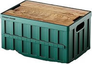 Portable Folding Storage Box, Outdoor Camping Collapsible Organizer with Wood Grain Lid & Side Handl
