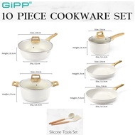 GIPP Pots and Pans Set Non Stick - 10 Pcs Granite Kitchen Cookware Sets Nonstick Induction Cookware 