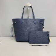 LV路易威登 neverfull中號 深藍色水波紋子母購物 肩背包