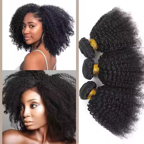 Afro Kinky Curly Human Hair Bundles Curly Hair 4B 4C Brazilian Weaving Raw Virgin Unprocessed Double