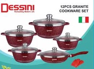 DESSINI ITALY 12 Pcs Granite Aluminium Non Stick Casserole Pot Bowl Deep Fry Pan Cookware Tool Set P