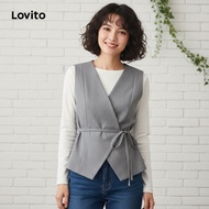 Lovito Casual Top Lace Up Grey Top for Women L155AD333\6