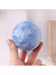 1入組藍色天青石水晶球狀圓球附木底座,大型療癒水晶球雕塑,家居辦公室裝飾,風水冥想治療