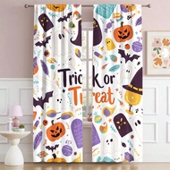2PCS Halloween Themed Printed Curtains With Ghosts, Bats, And Trick Or Treat Text Patterns, Curtains