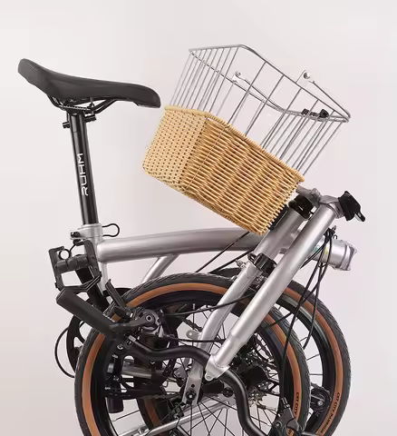 Removable woven bike basket retro front bike basket for brompton or dahon folding bike