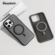 Sanptoch For Magnetic Luxury Carbon Fiber Texture Phone Case For iPhone 16  15 14 Pro Max Soft Tpu E
