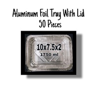 50 PCS 10x7.5x2.3/1750ml Aluminum Foil Tray With Lid RE255/2619