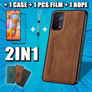 2 IN 1 Fashion leather Case For OPPO A93/A93s/A54/A74 5G A54s with Ceramic Screen Protector and Adjustable Mobile phone lanyard