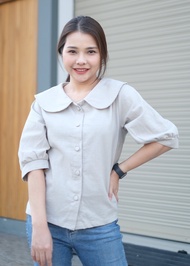 เสื้อผ้าฝ้ายแท้ เสื้อคอบัว เสื้อแขนตุ๊กตา กระดุมปั้ม ผ้าฝ้ายแท้