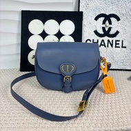 Dior迪奧 Bobby藍色牛皮馬鞍包