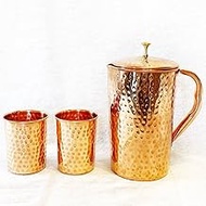 Copper Jug Pitcher 2 Cups Ayurvedic Indian Water Bottle Glass