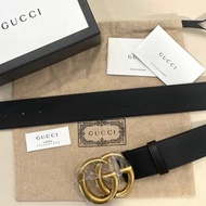 全新GUCCI男士皮帶95碼 寬4CM 397660 AP00T 1000 黑色光滑牛皮/雙G復古金扣 #BRAND NEW #香榭站正品