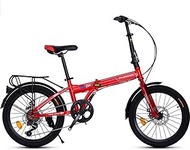 Fashionable Simplicity 20 Inch Folding Bike 7 Speed Low Step-Through Steel Frame Foldable Compact Bicycle with Fenders Comfort Saddle and Rack Red