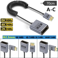 8K@60Hz Coaxial Mini HDMI to HDMI 2.1 Spring Retractable Cable for Digital Camera,Portable Monitor, 