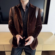 GUKENRO Suit For Men Velvet Spliced Leather Korean Slim Design Office Formal Evening Dinner Smart Ma