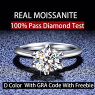 Real Moissanite 0.5ct 1ct 2ct 3ct 5ct Ins Style Classic Six-prong Round Cut White D Color Ring In S9