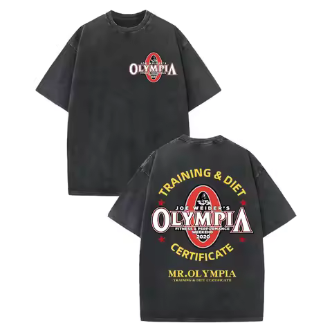 Vintage Washed Olympia Gym Fitness T Shirt High Quality Fashion Short Sleeve T-shirt Men Women Cloth
