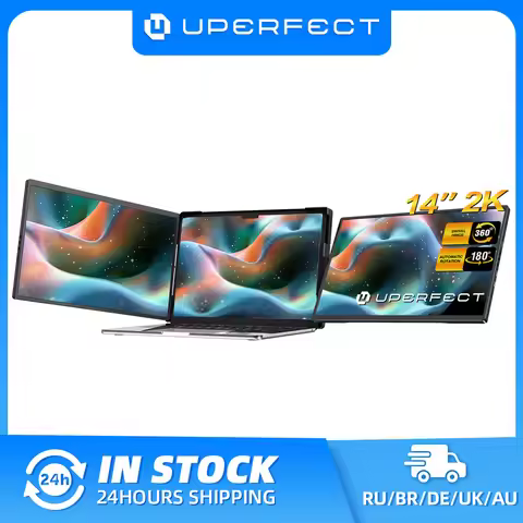 UPERFECT Laptop Screen Extender 2K 14" 360° Unique Swivel Hinge Triple Monitor 1440P IPS Portable Du